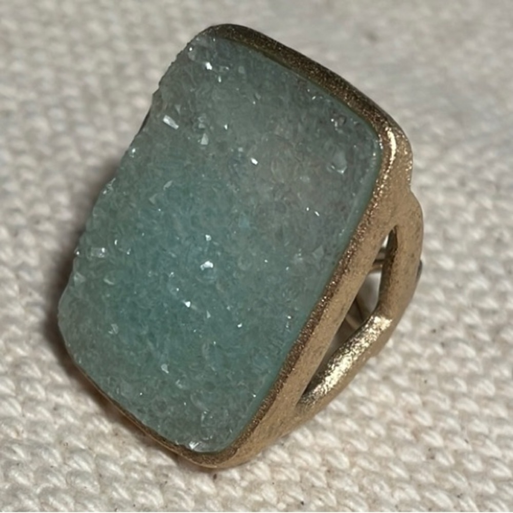 Elegant Aquamarine Raw blue quartz & Gold Statement Ring size 6 1/2